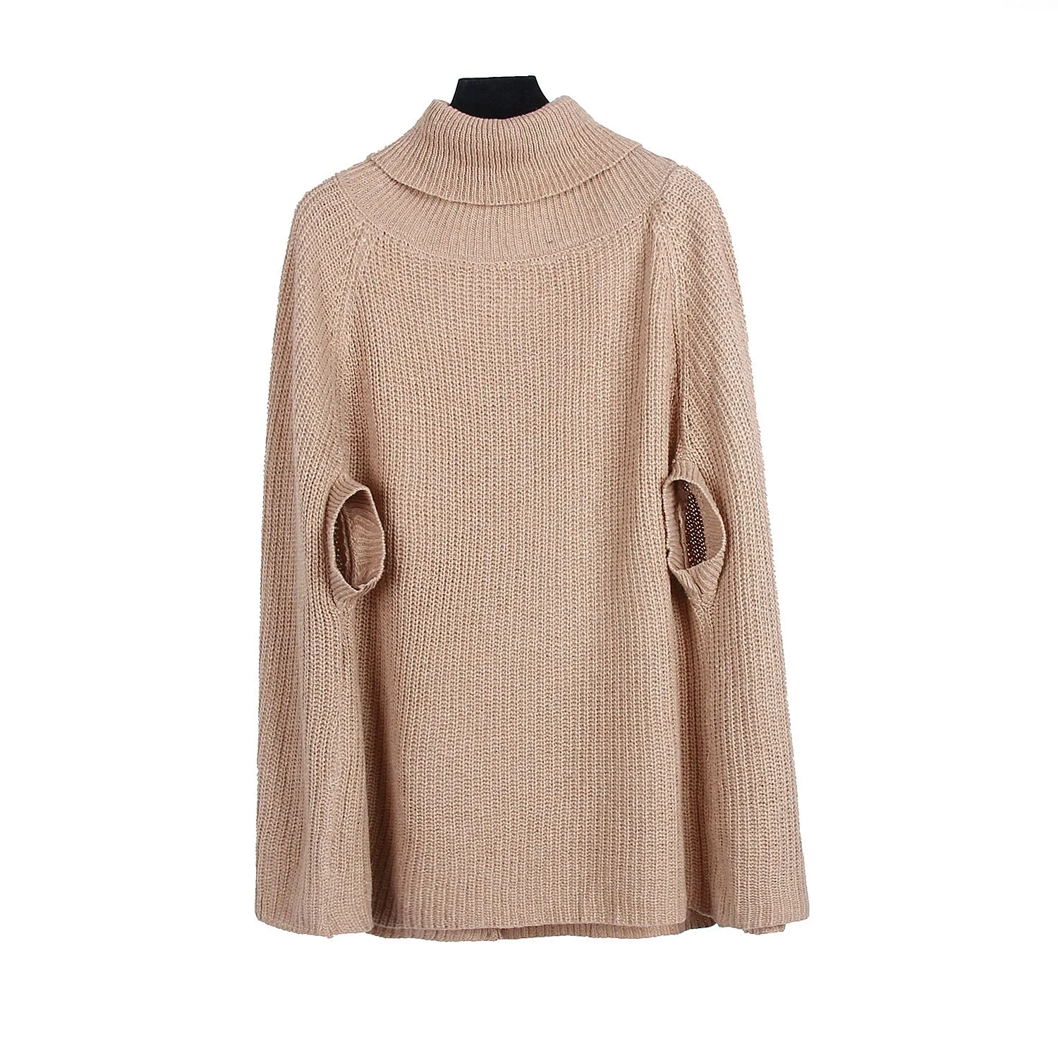 Hollow-out High-collared Capes Sweaters Outerwear