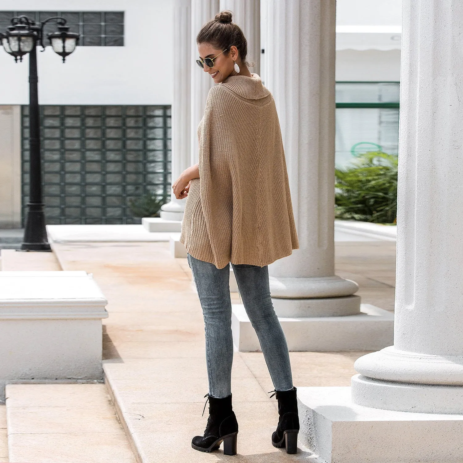 Hollow-out High-collared Capes Sweaters Outerwear