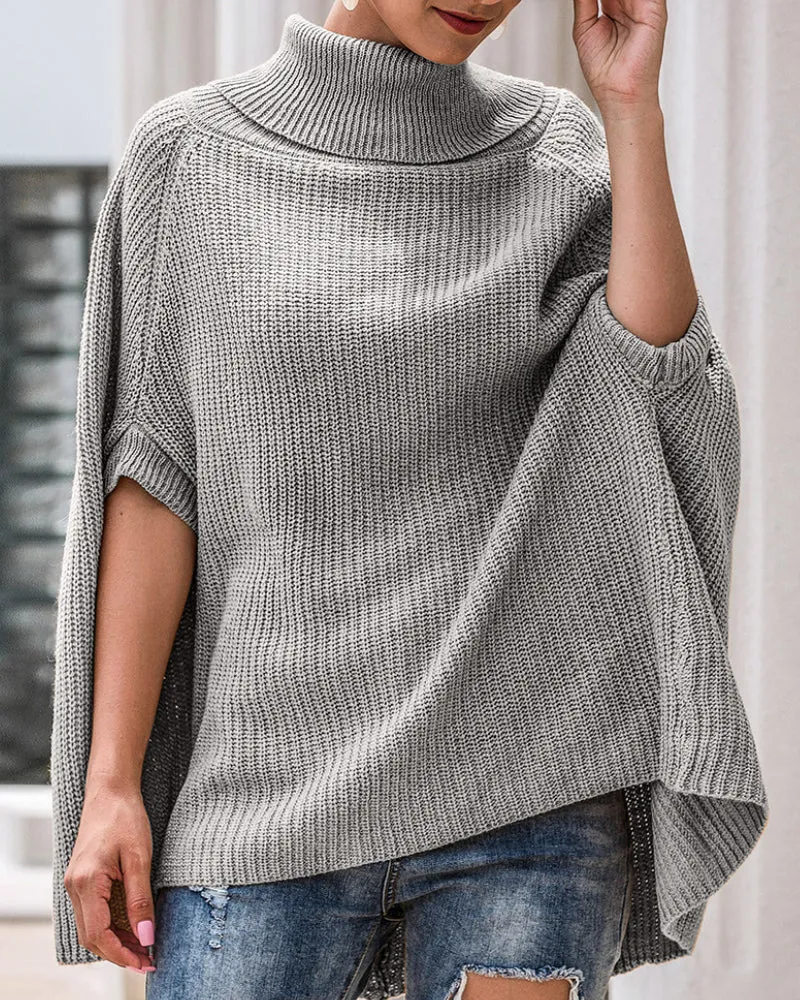 Hollow-out High-collared Capes Sweaters Outerwear