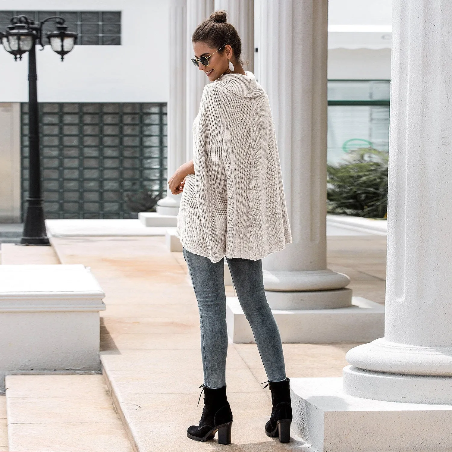 Hollow-out High-collared Capes Sweaters Outerwear