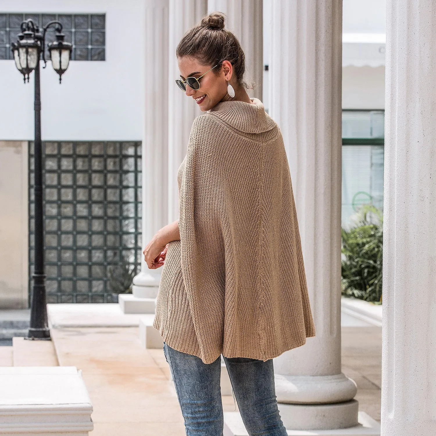 Hollow-out High-collared Capes Sweaters Outerwear