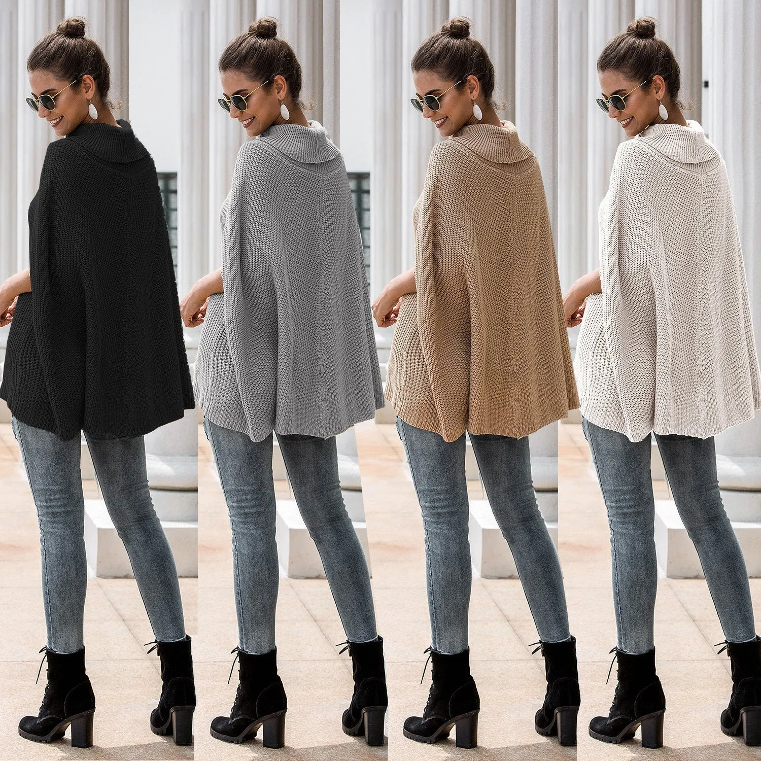 Hollow-out High-collared Capes Sweaters Outerwear