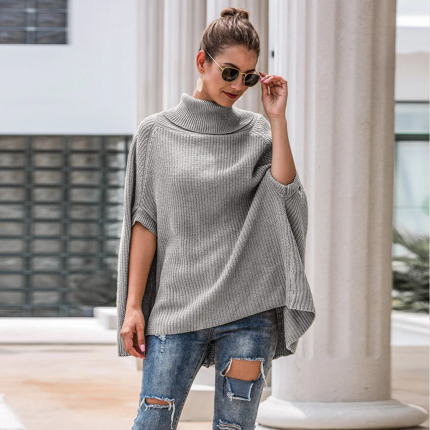Hollow-out High-collared Capes Sweaters Outerwear