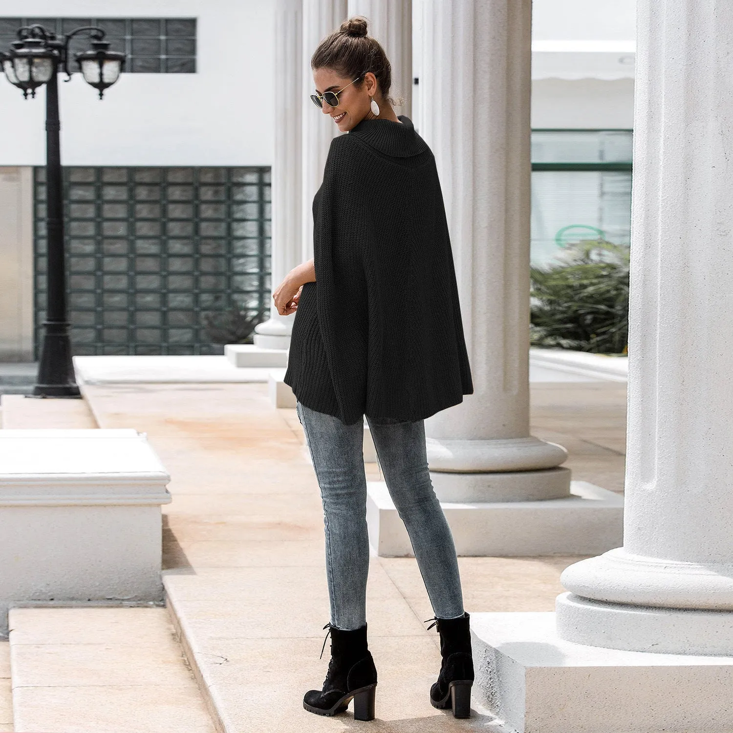 Hollow-out High-collared Capes Sweaters Outerwear