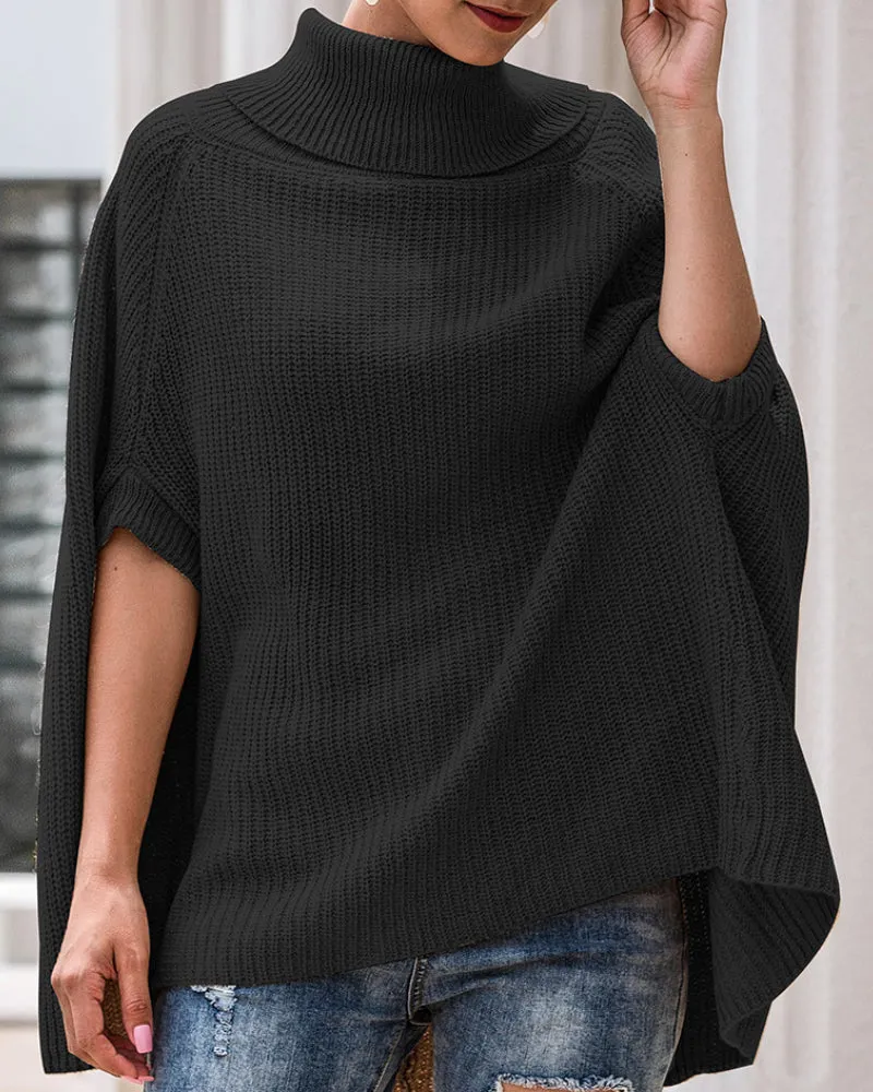 Hollow-out High-collared Capes Sweaters Outerwear