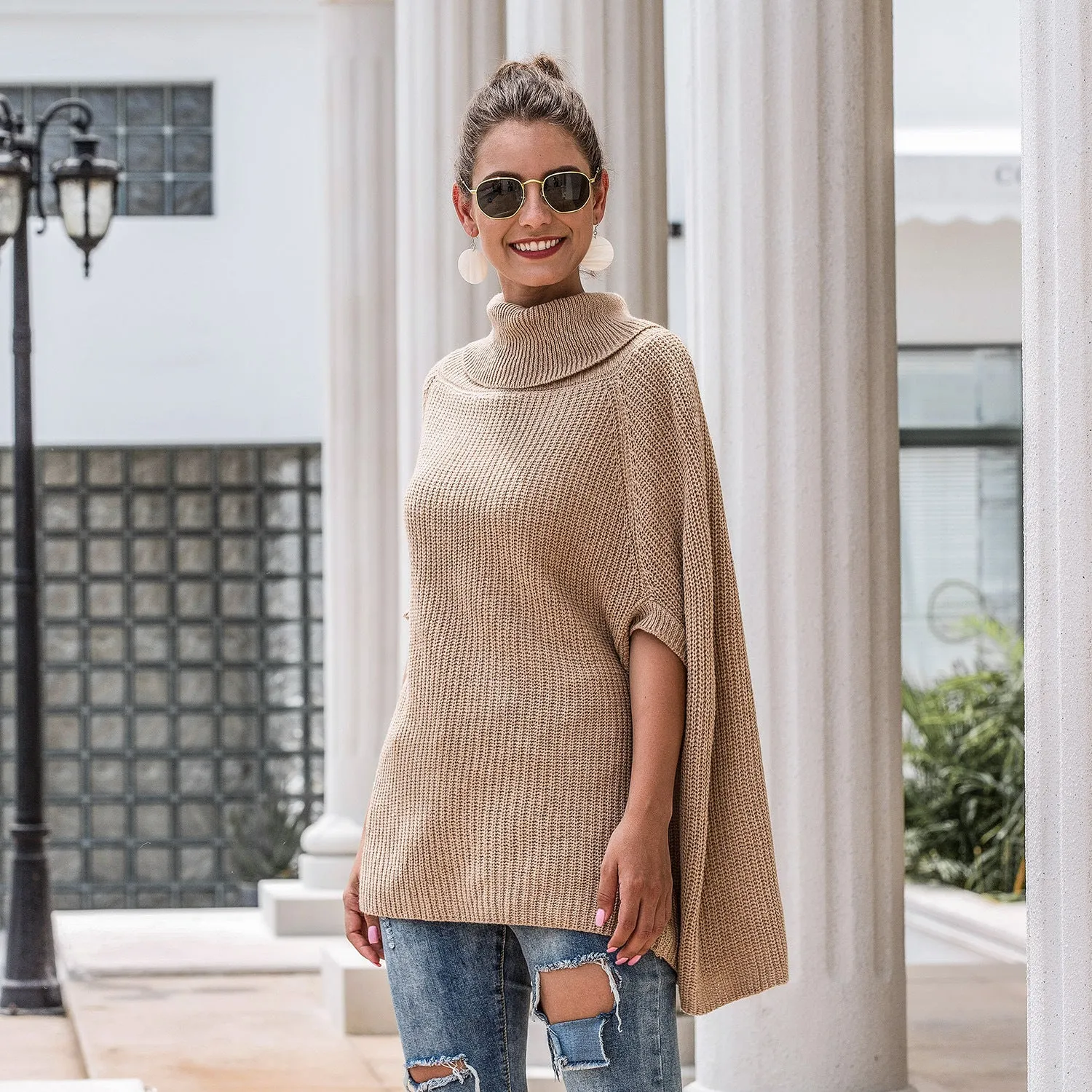 Hollow-out High-collared Capes Sweaters Outerwear
