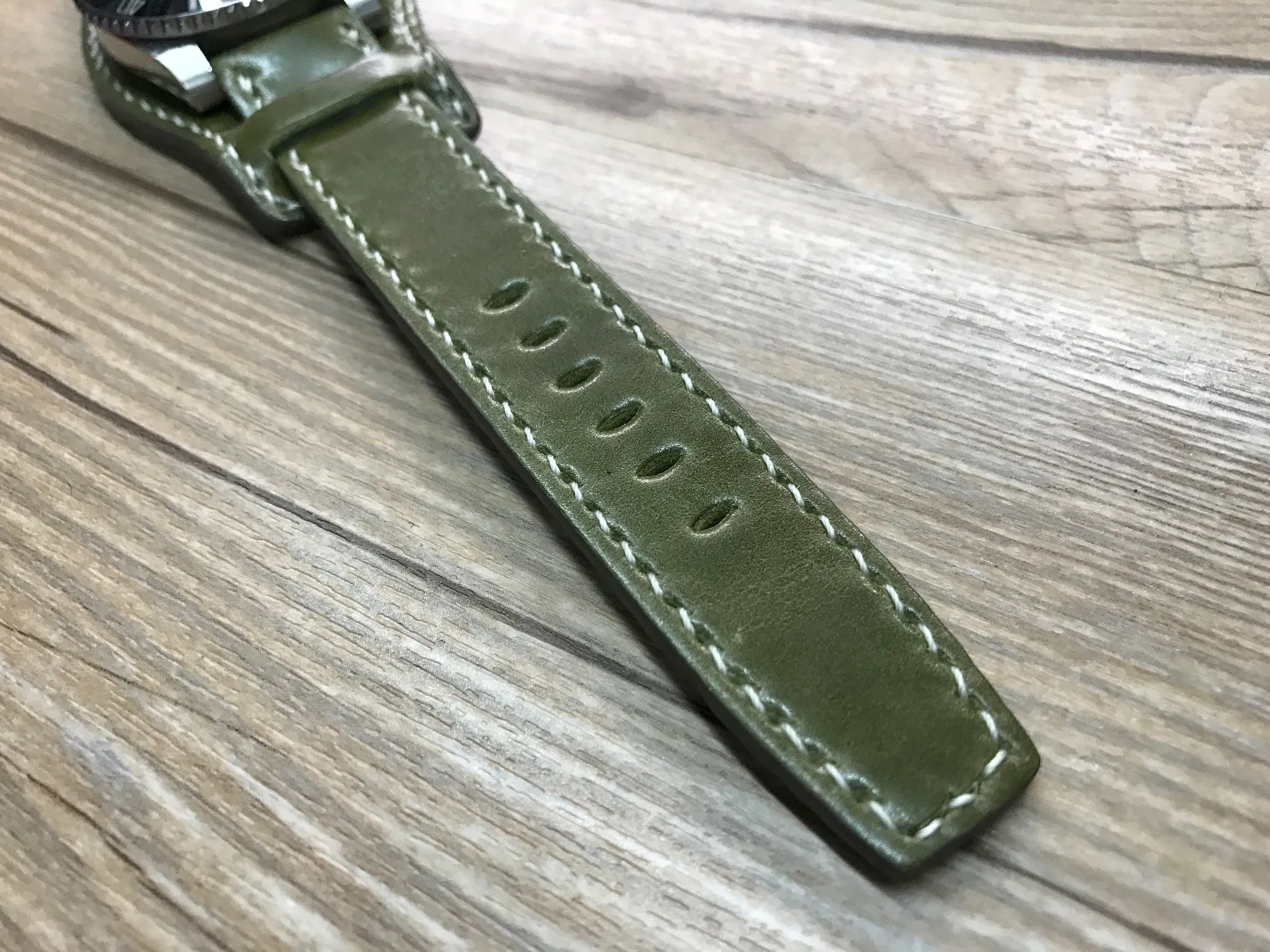 Horween Shell Cordovan Leather cuff watch Band for Rolex Watches (Army Green) - 20mm/20mm