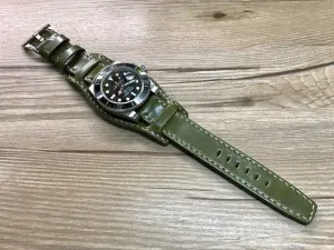 Horween Shell Cordovan Leather cuff watch Band for Rolex Watches (Army Green) - 20mm/20mm