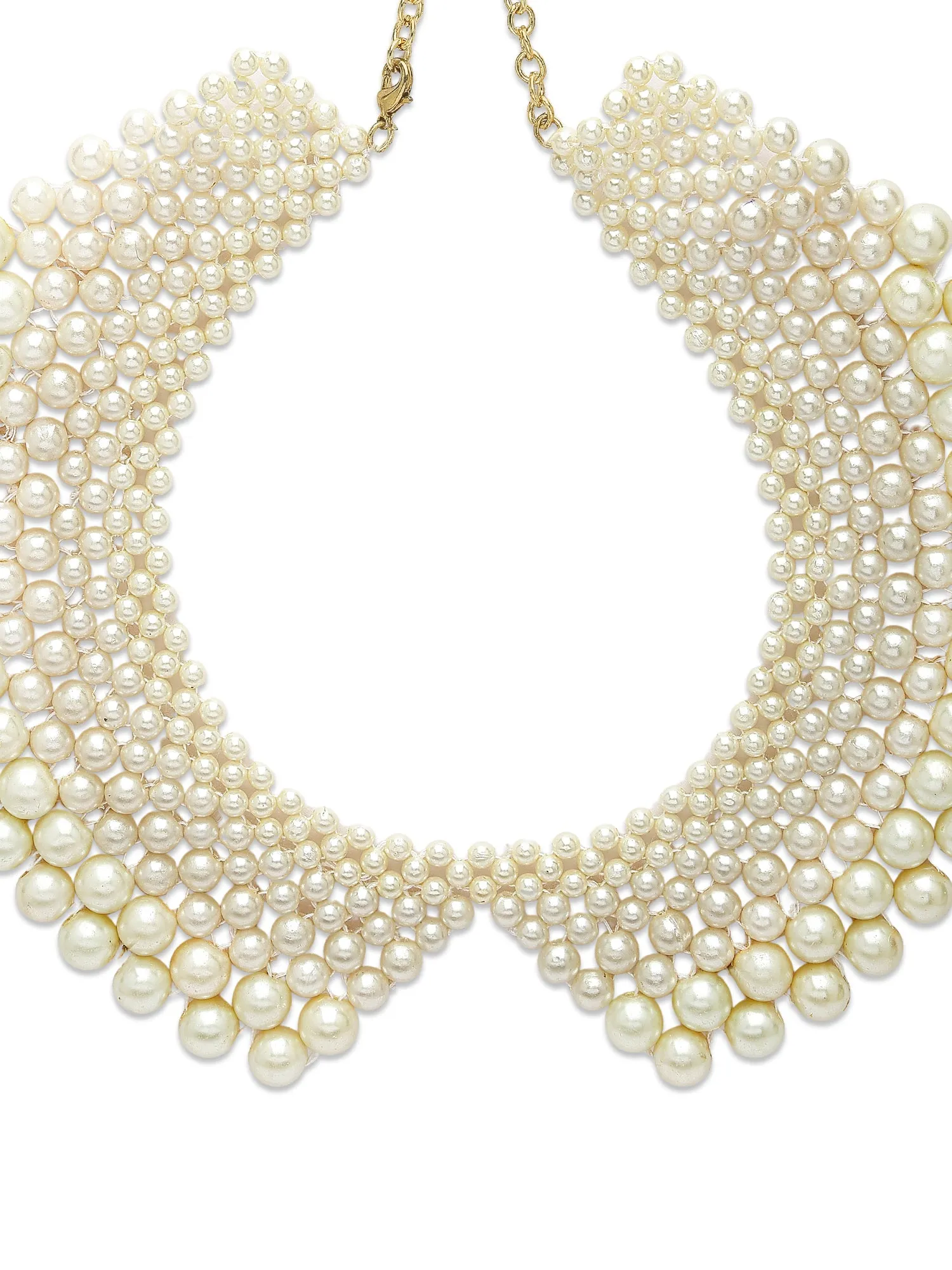KARACART White Pearl Beaded Collar Necklace for Women