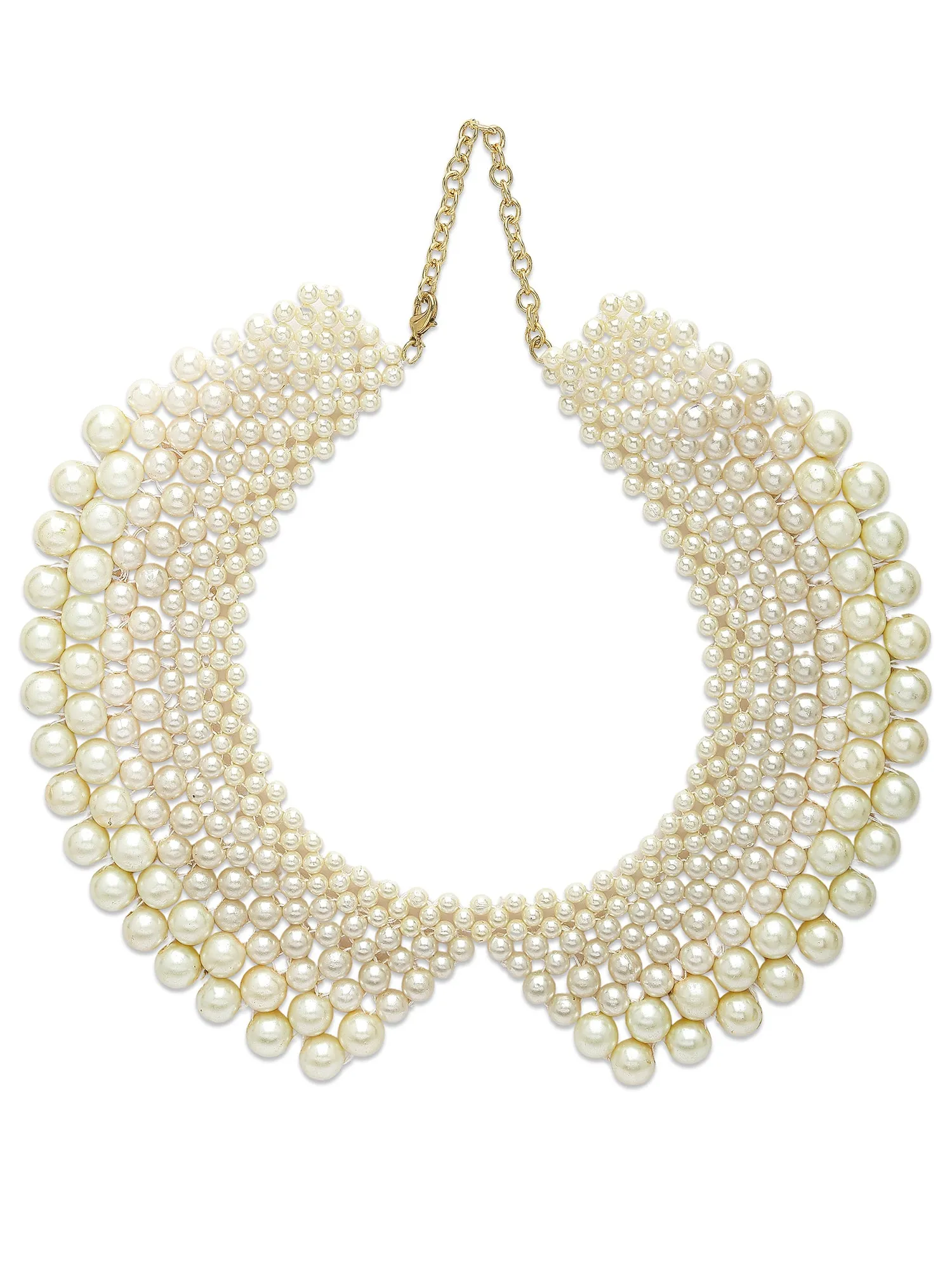 KARACART White Pearl Beaded Collar Necklace for Women