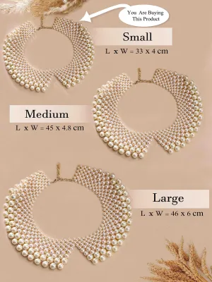 KARACART White Pearl Beaded Collar Necklace for Women
