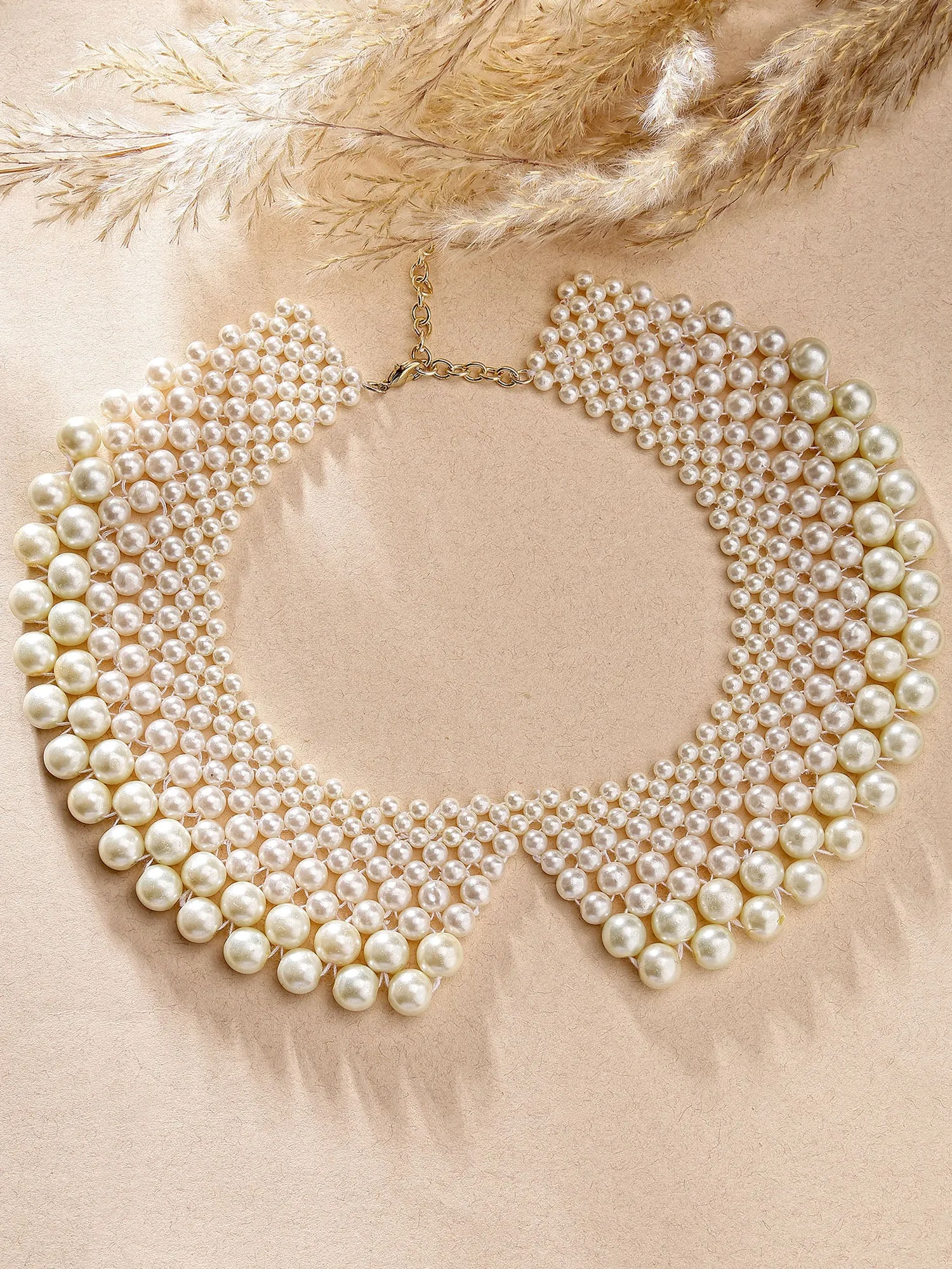 KARACART White Pearl Beaded Collar Necklace for Women