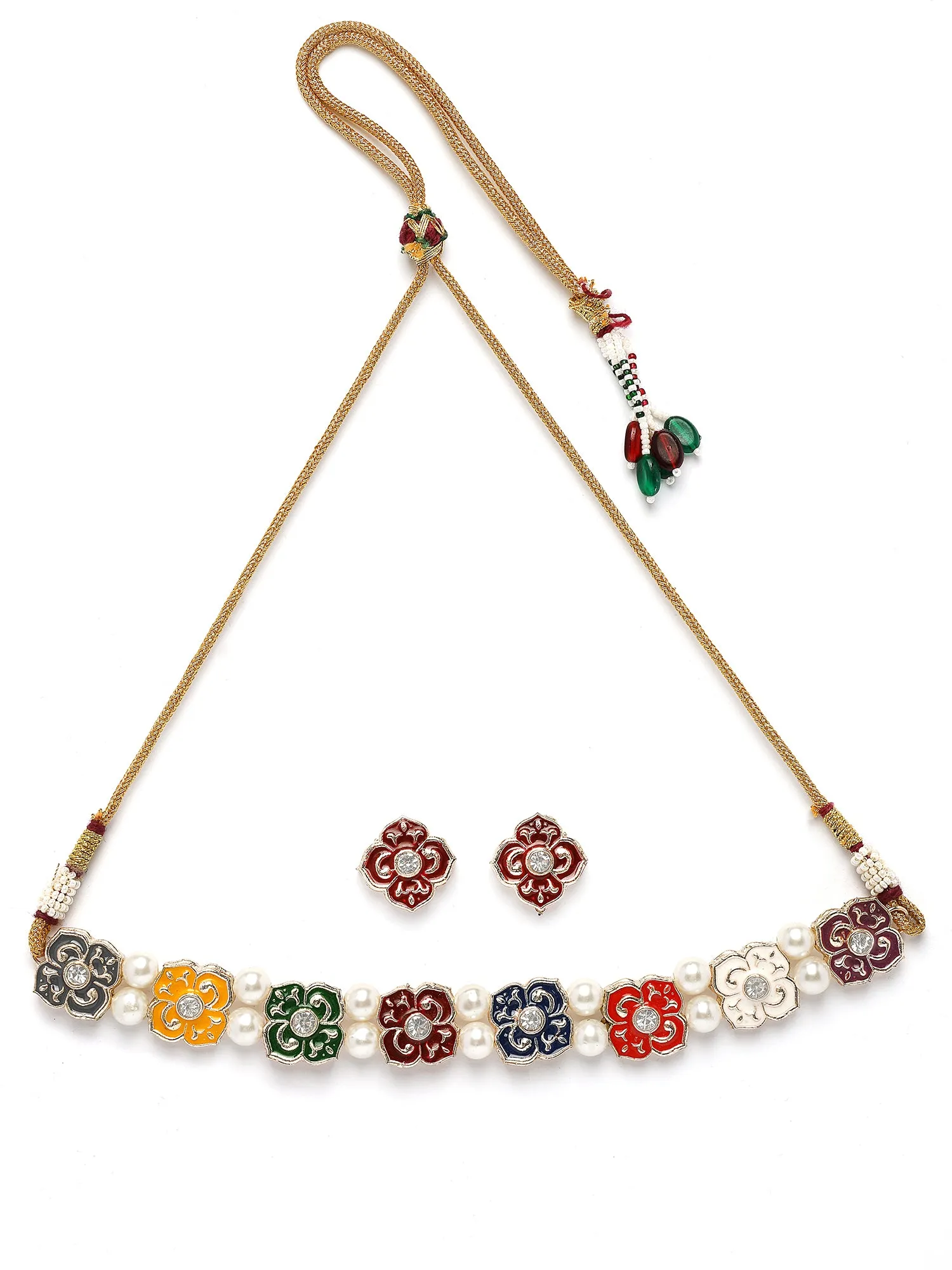 Karatcart Ethnic Multicolor Kundan Choker Necklace Set for Women
