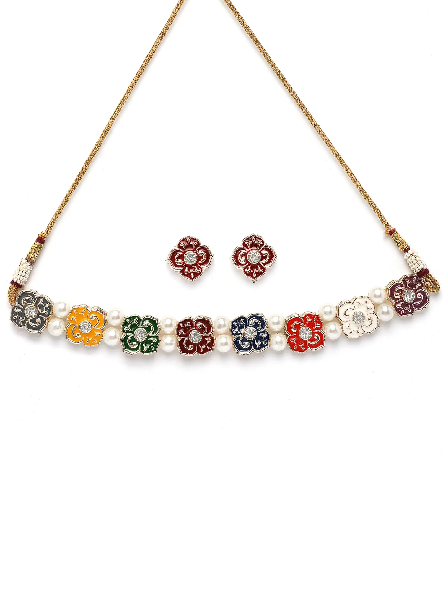 Karatcart Ethnic Multicolor Kundan Choker Necklace Set for Women