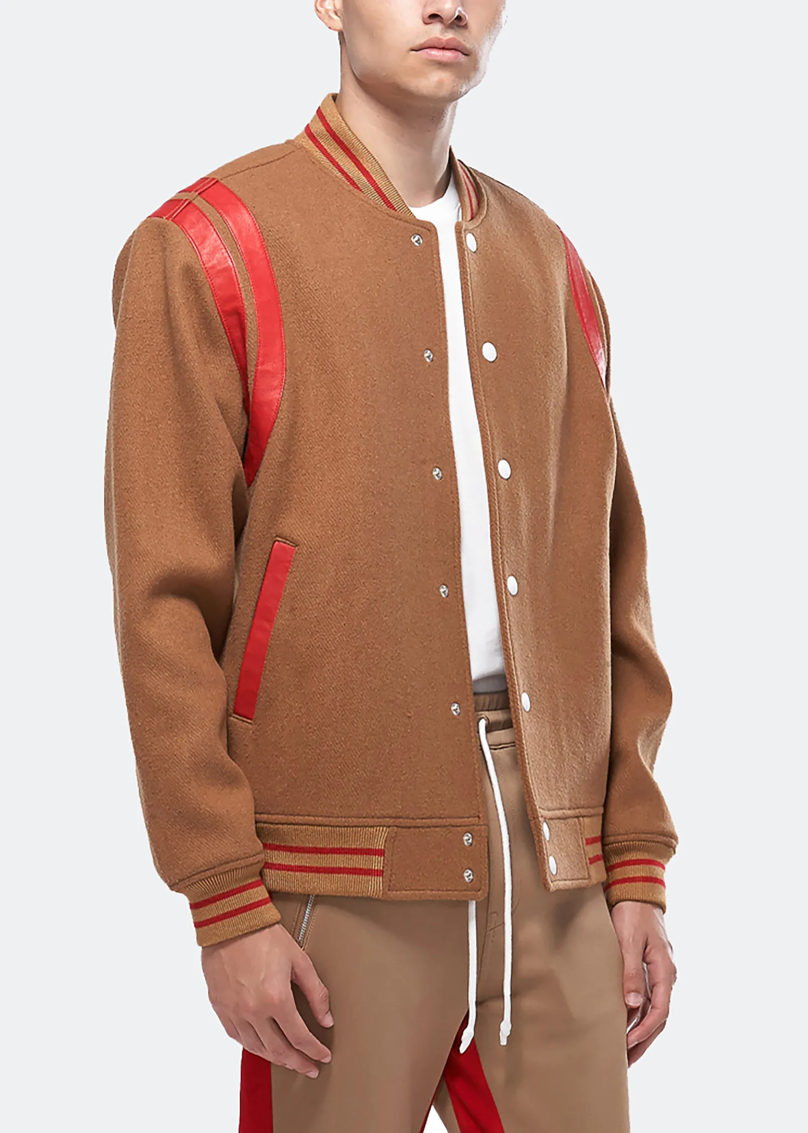 Konus Men's Wool Blend Varsity Jacket in Camel
