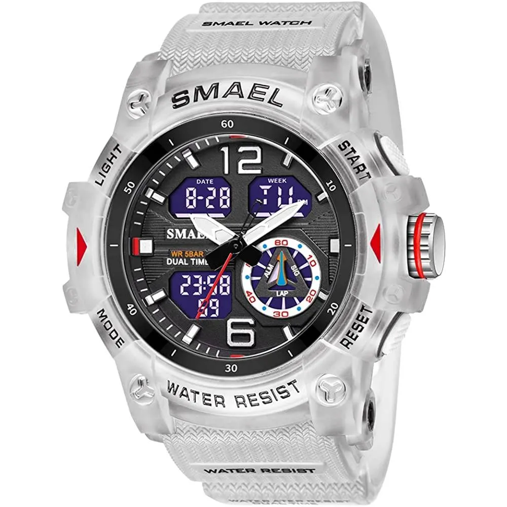 KXAITO Men's Analog Sports Watch Military Watch Outdoor LED Stopwatch Digital Electronic Large Dual Display Waterproof Tactical Army Wrist Watches for Men 8007