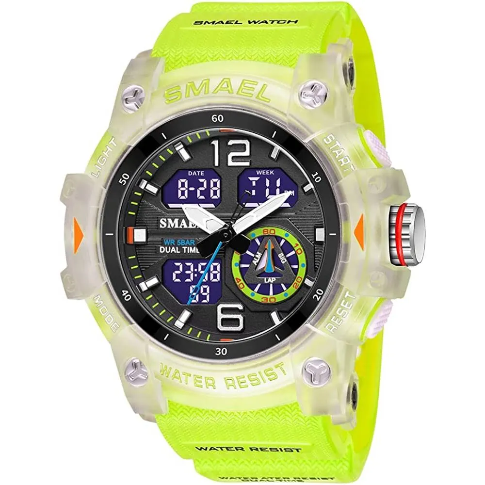 KXAITO Men's Analog Sports Watch Military Watch Outdoor LED Stopwatch Digital Electronic Large Dual Display Waterproof Tactical Army Wrist Watches for Men 8007