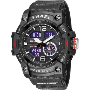 KXAITO Men's Analog Sports Watch Military Watch Outdoor LED Stopwatch Digital Electronic Large Dual Display Waterproof Tactical Army Wrist Watches for Men 8007