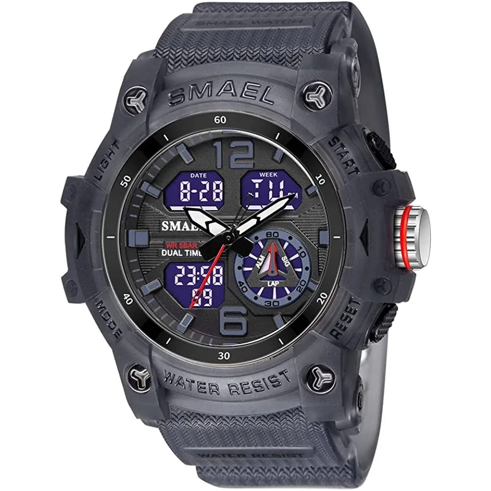 KXAITO Men's Analog Sports Watch Military Watch Outdoor LED Stopwatch Digital Electronic Large Dual Display Waterproof Tactical Army Wrist Watches for Men 8007