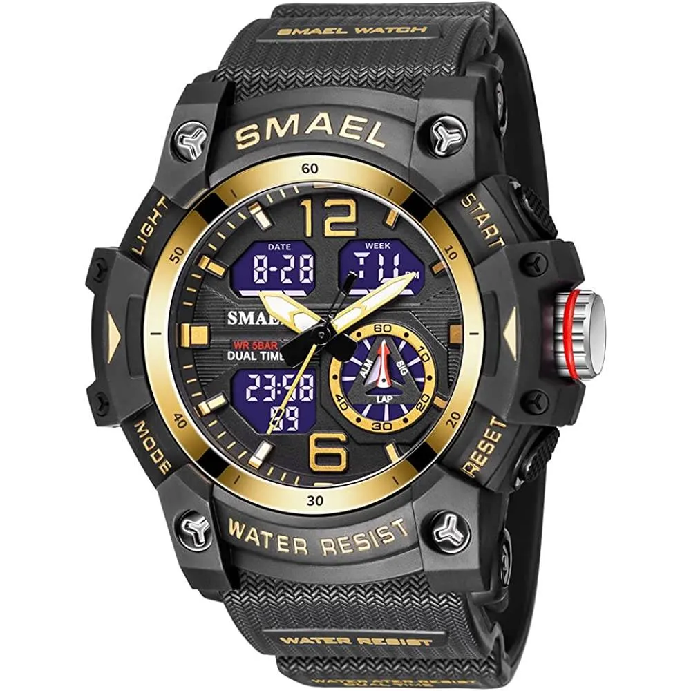 KXAITO Men's Analog Sports Watch Military Watch Outdoor LED Stopwatch Digital Electronic Large Dual Display Waterproof Tactical Army Wrist Watches for Men 8007