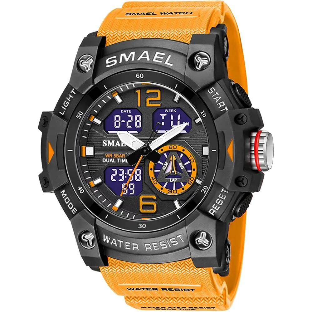 KXAITO Men's Analog Sports Watch Military Watch Outdoor LED Stopwatch Digital Electronic Large Dual Display Waterproof Tactical Army Wrist Watches for Men 8007