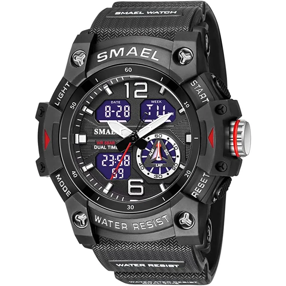 KXAITO Men's Analog Sports Watch Military Watch Outdoor LED Stopwatch Digital Electronic Large Dual Display Waterproof Tactical Army Wrist Watches for Men 8007
