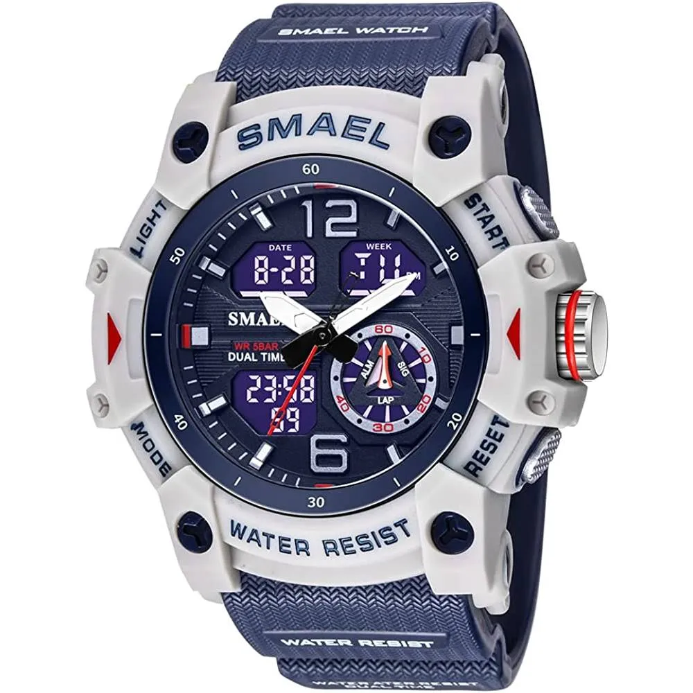 KXAITO Men's Analog Sports Watch Military Watch Outdoor LED Stopwatch Digital Electronic Large Dual Display Waterproof Tactical Army Wrist Watches for Men 8007