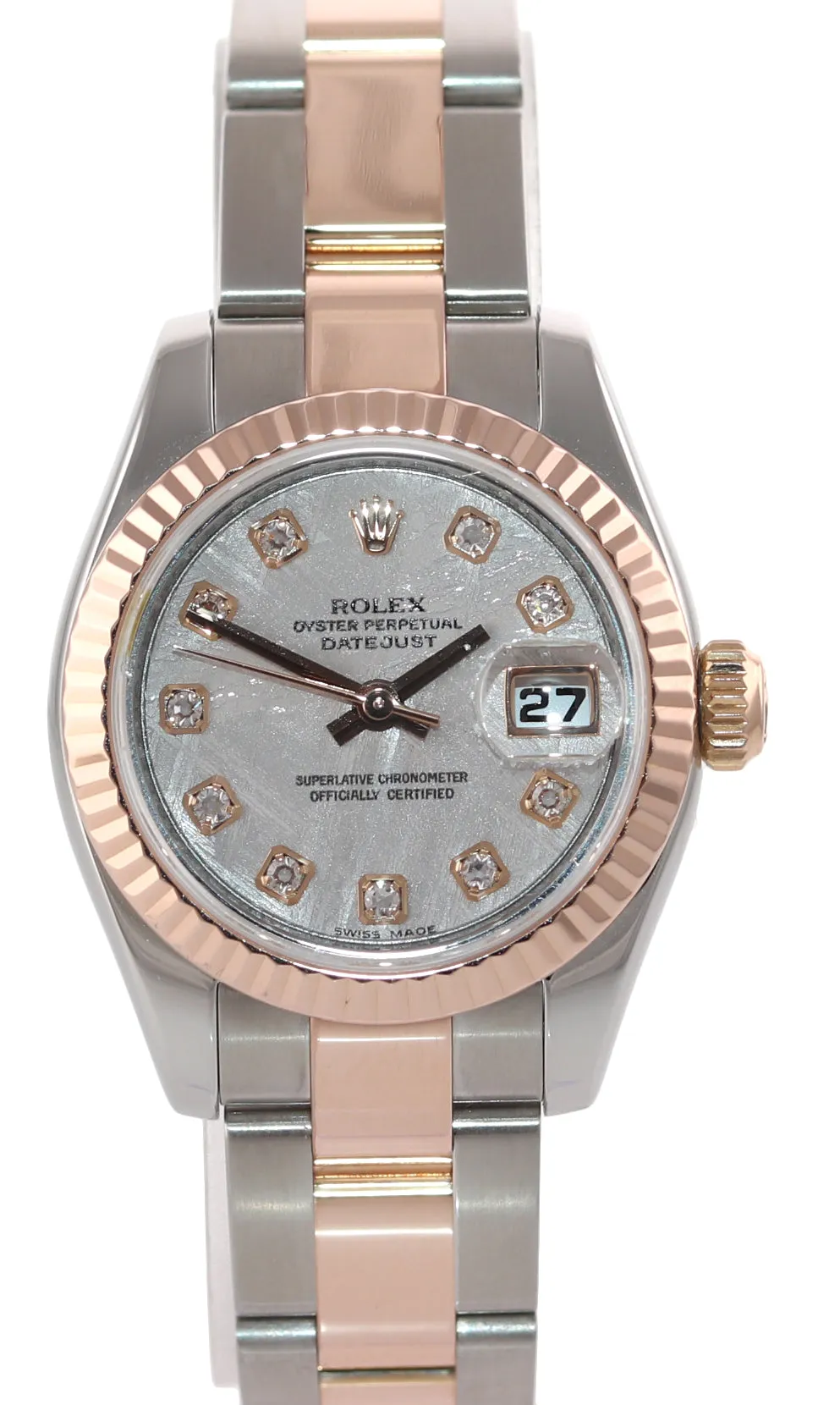 Ladies Rolex DateJust 179171 METEORITE DIAMOND Two-Tone ROSE GOLD Watch Box