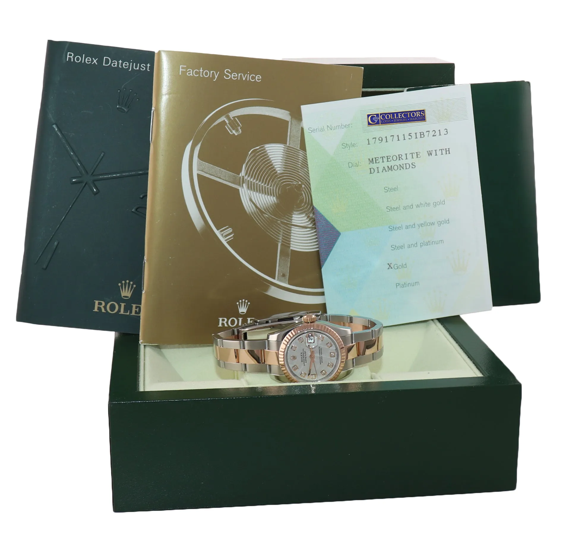 Ladies Rolex DateJust 179171 METEORITE DIAMOND Two-Tone ROSE GOLD Watch Box