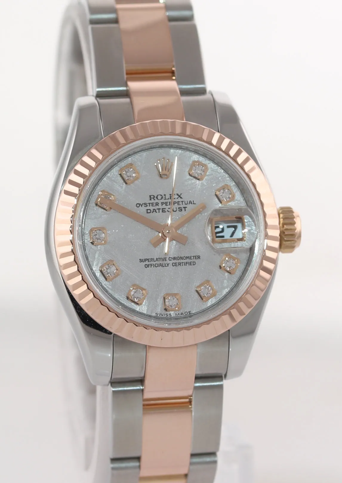 Ladies Rolex DateJust 179171 METEORITE DIAMOND Two-Tone ROSE GOLD Watch Box