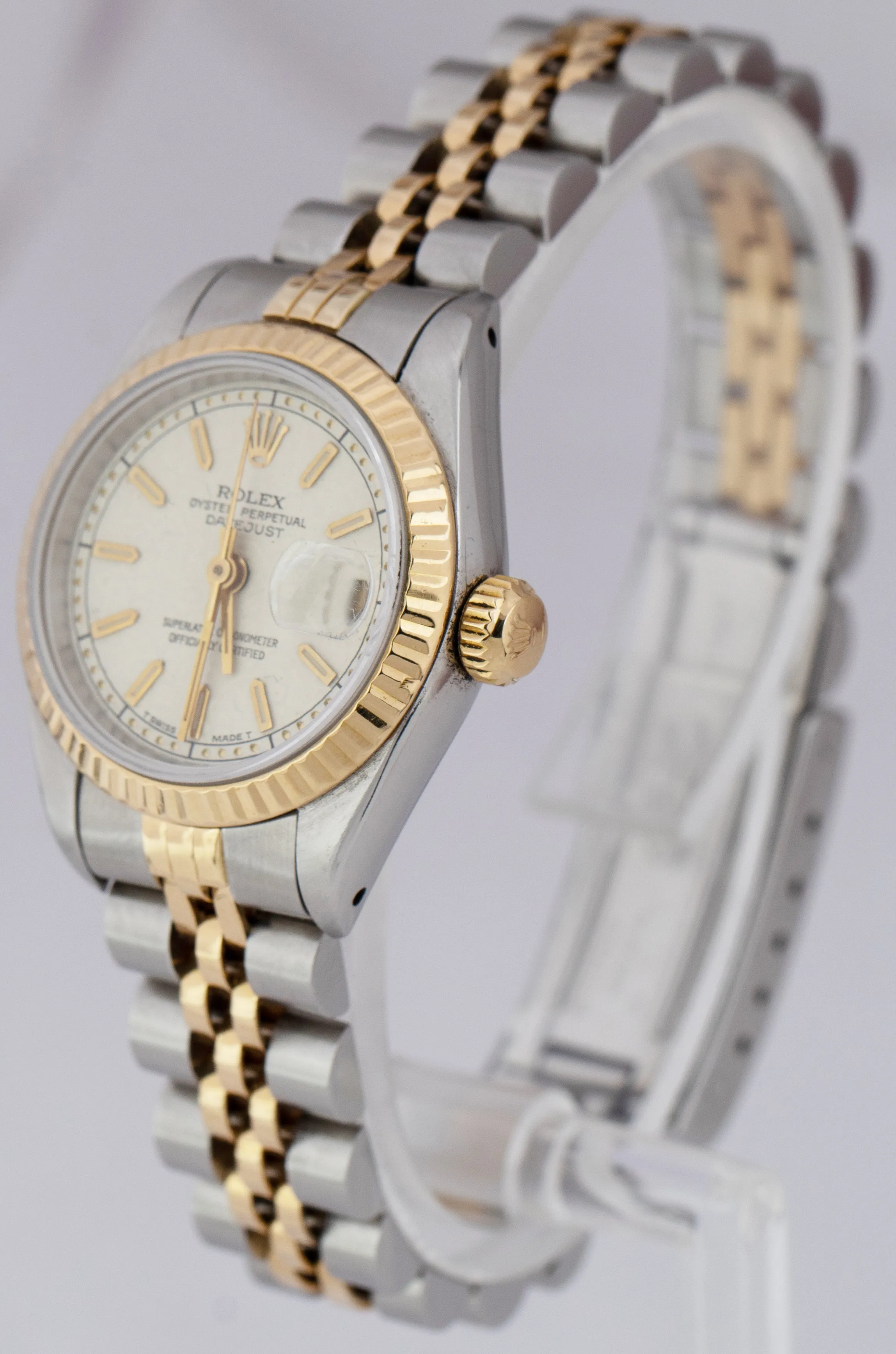 Ladies Rolex DateJust 26mm 18K Gold Stainless Two Tone White Jubilee Watch 69173