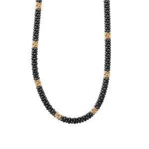LAGOS Black Caviar 18K Gold Small Station Ceramic Beaded Necklace, 5mm