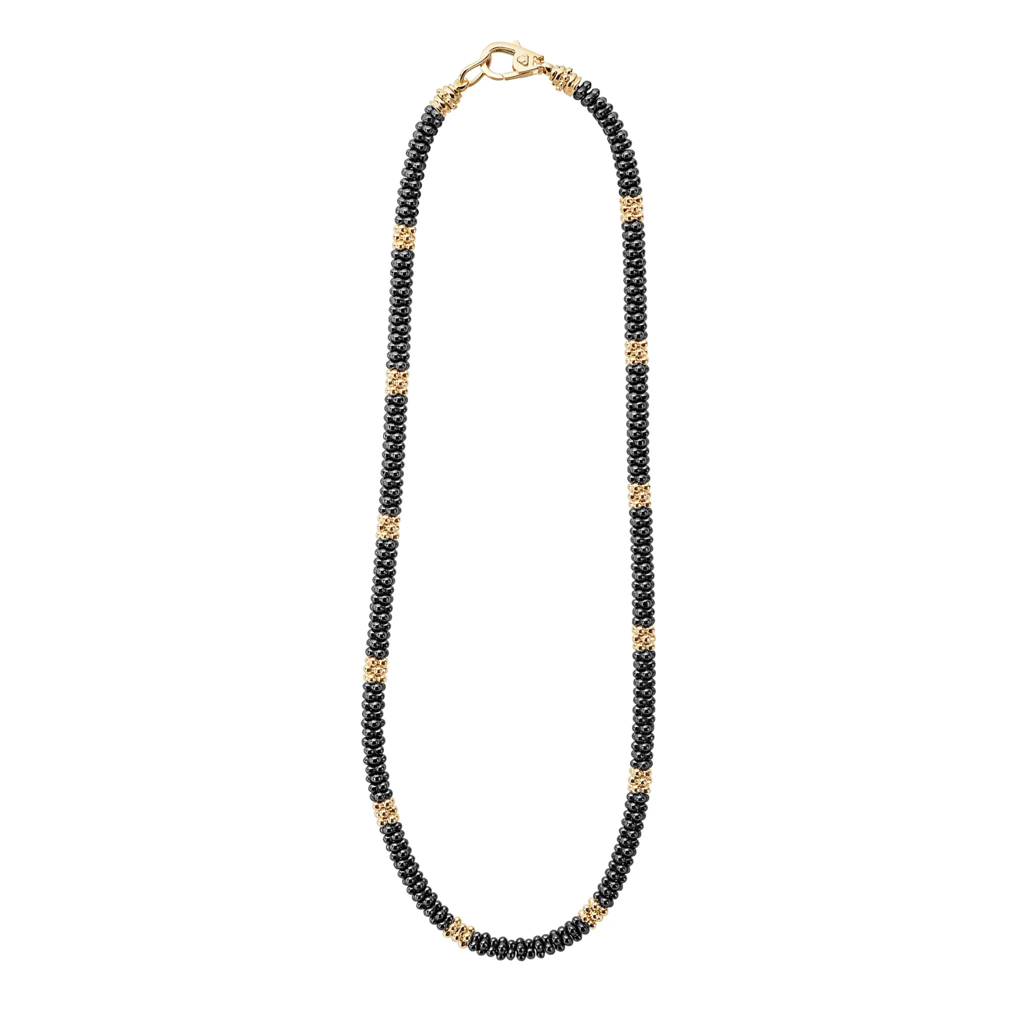LAGOS Black Caviar 18K Gold Small Station Ceramic Beaded Necklace, 5mm