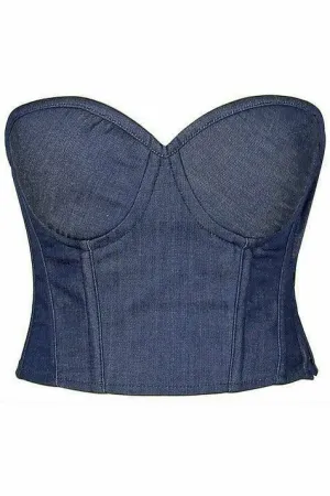 Lavish Underwire Bustier In Blue Denim - Daisy Corsets
