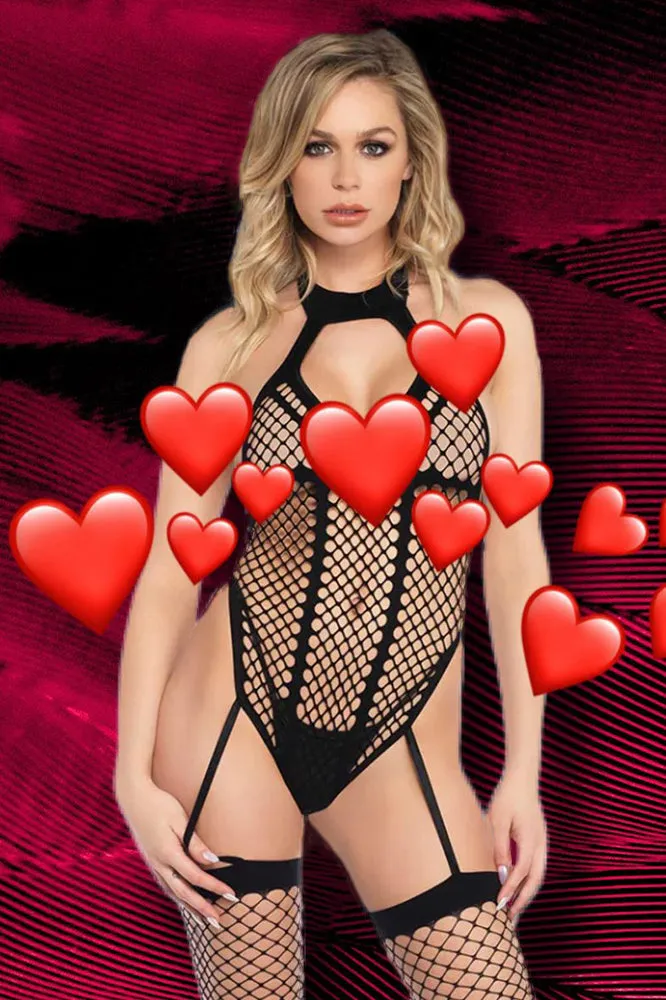 Leg Avenue Net Keyhole Halter Teddy