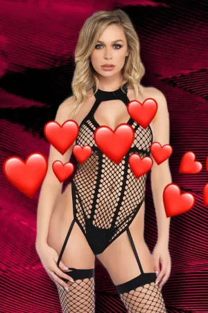 Leg Avenue Net Keyhole Halter Teddy