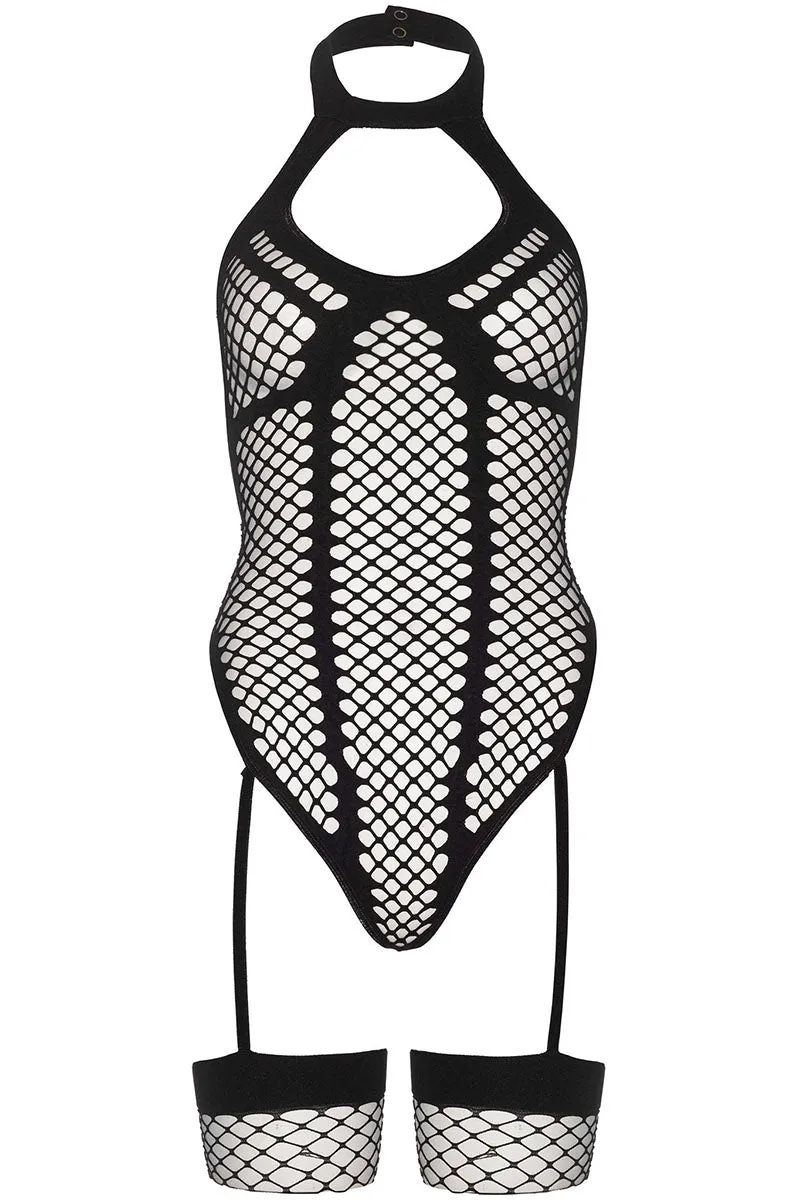 Leg Avenue Net Keyhole Halter Teddy