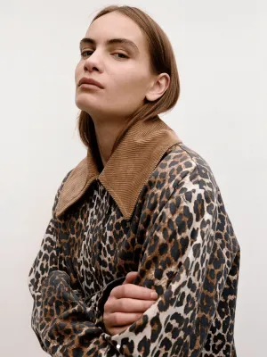 Leopard Printed Canvas Midi Jacket