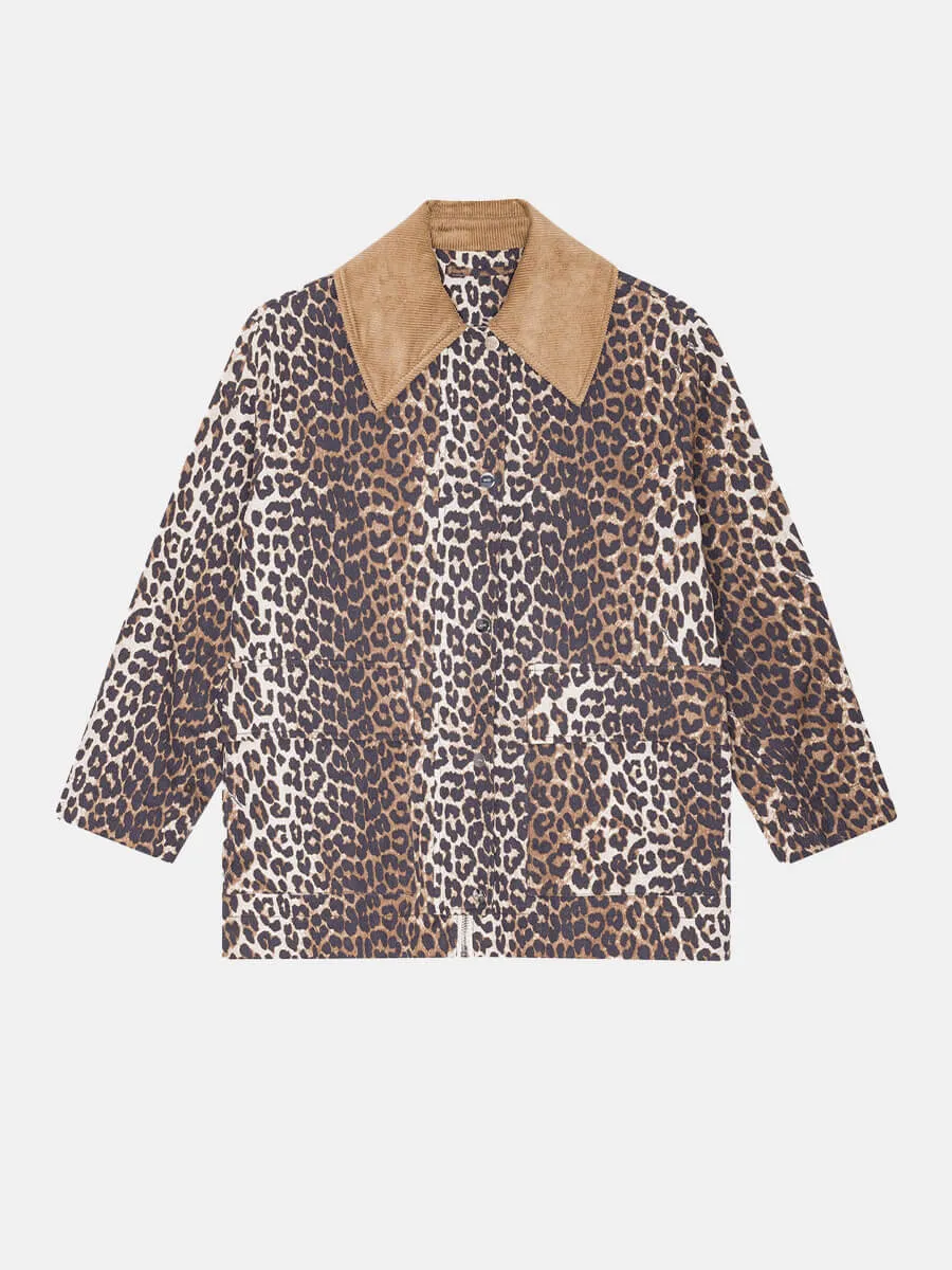 Leopard Printed Canvas Midi Jacket