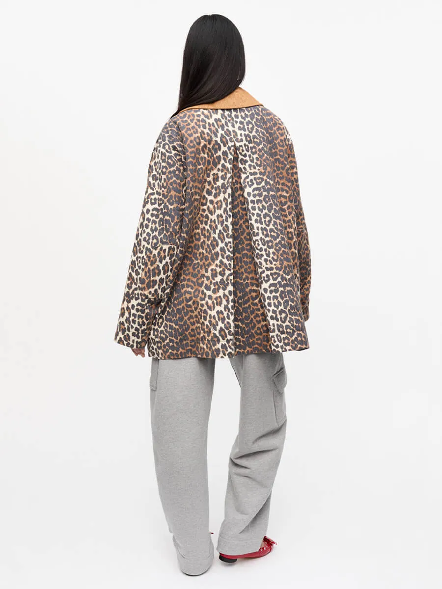 Leopard Printed Canvas Midi Jacket
