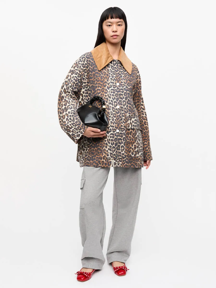 Leopard Printed Canvas Midi Jacket