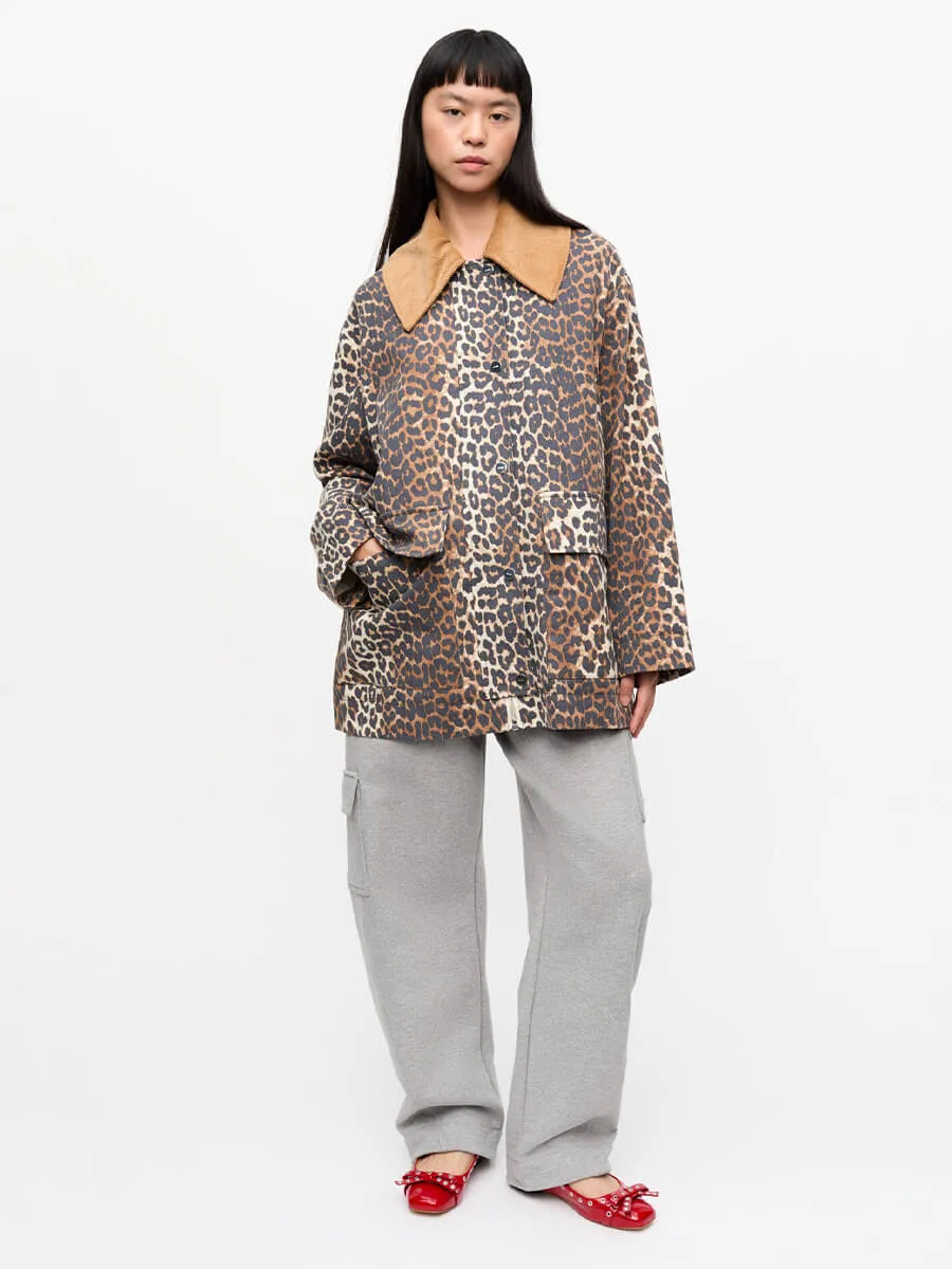 Leopard Printed Canvas Midi Jacket
