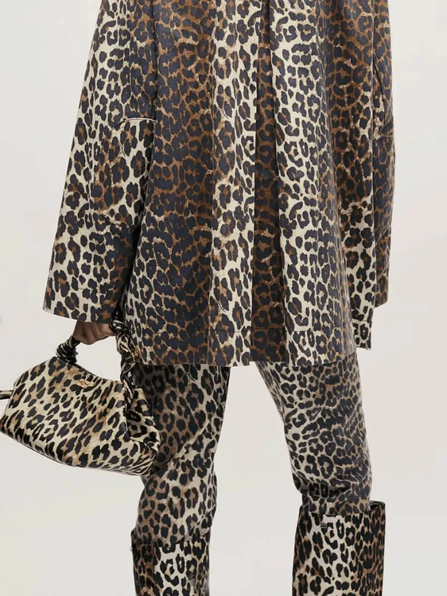 Leopard Printed Canvas Midi Jacket