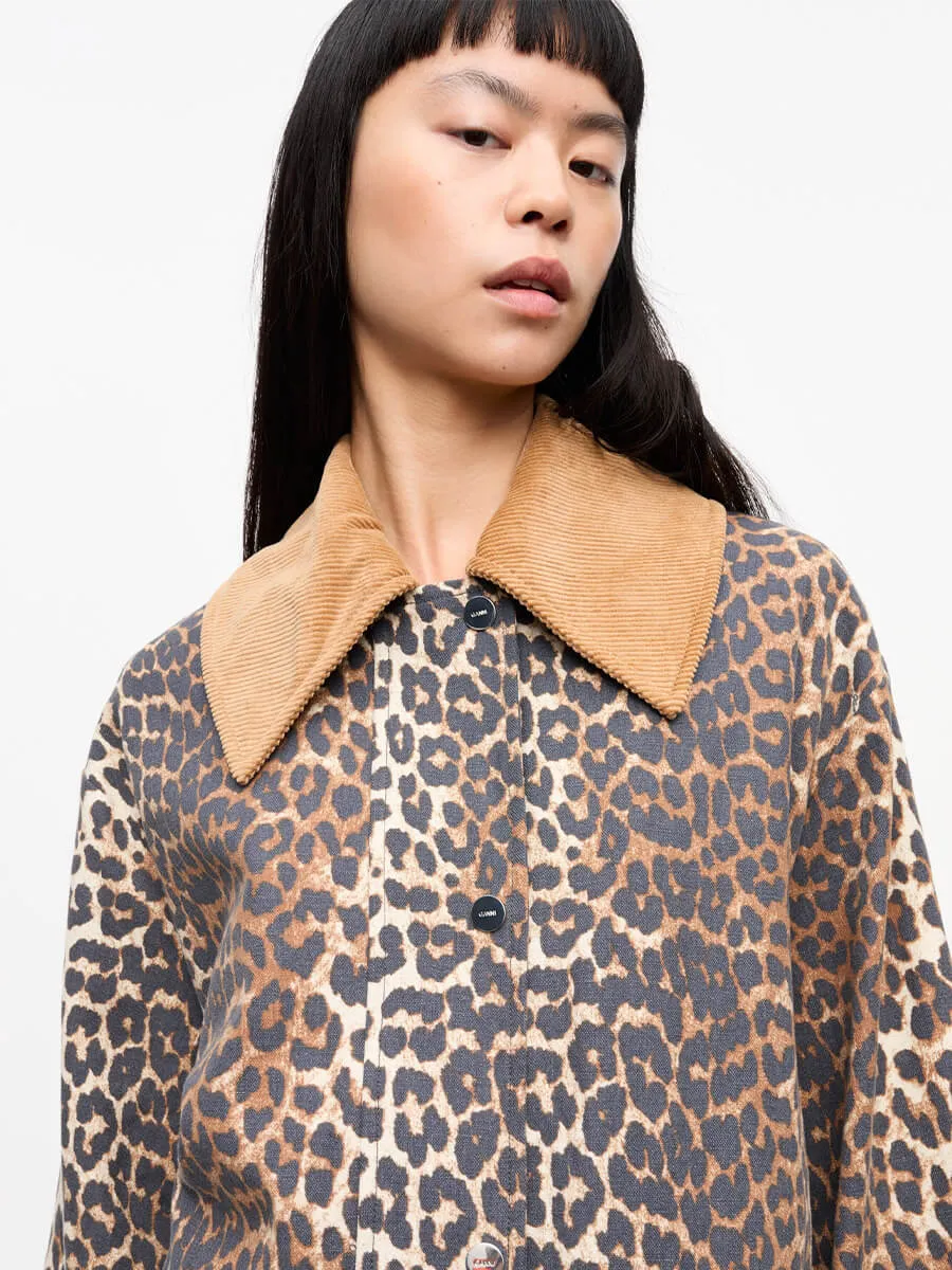 Leopard Printed Canvas Midi Jacket