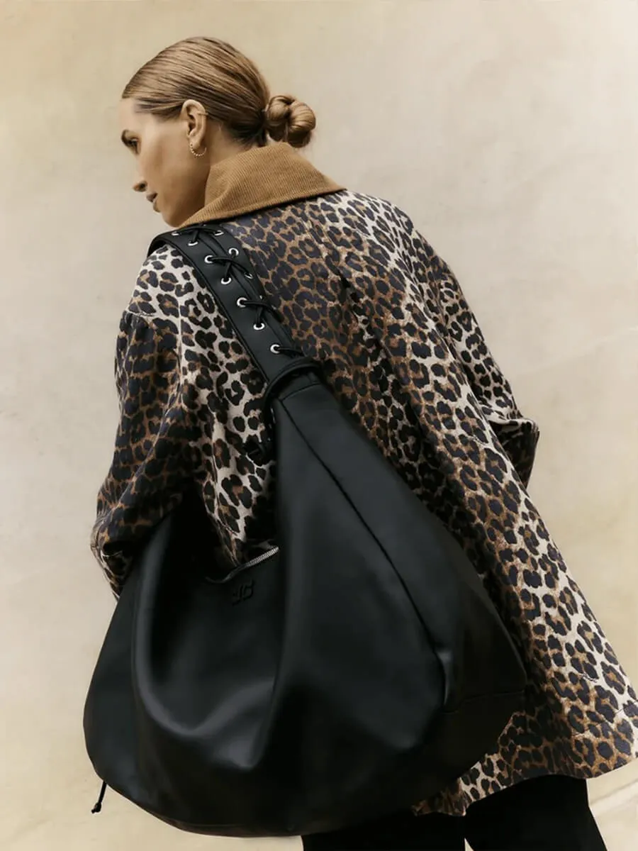 Leopard Printed Canvas Midi Jacket