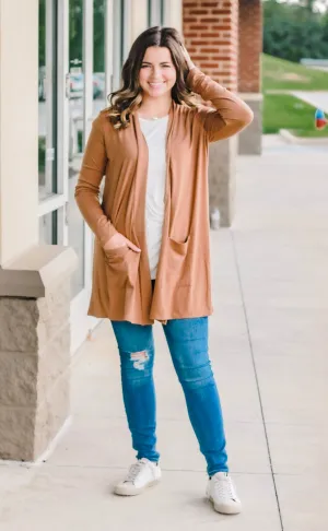 Lighter than Air Cardigan in Deep Camel