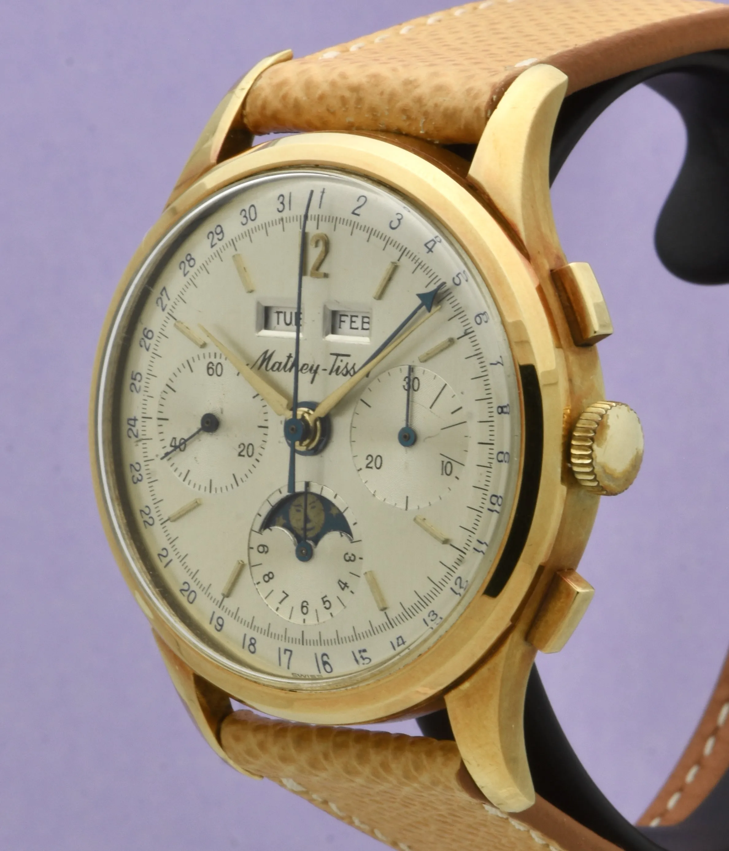 Mathey-Tissot Triple Date Calendar Chronograph in 18kt Yellow Gold