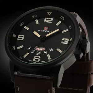 Men Analog Quartz Date Sport Army Leather Wrist Watch Waterproof Watches