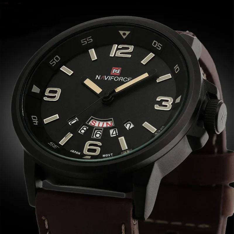 Men Analog Quartz Date Sport Army Leather Wrist Watch Waterproof Watches