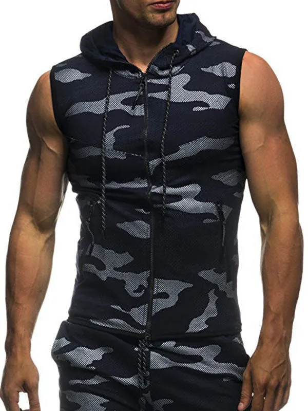 Men's Camo Print Sleeveless Training Hoodie